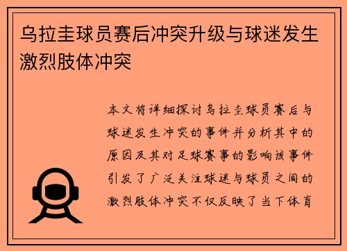 乌拉圭球员赛后冲突升级与球迷发生激烈肢体冲突